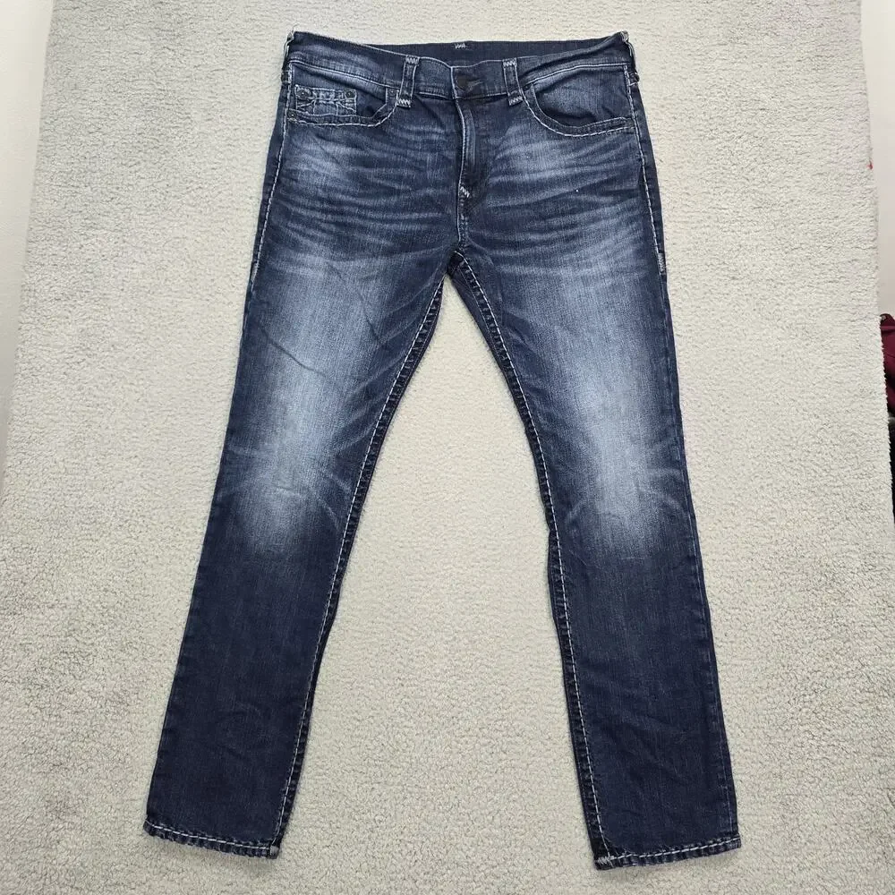 True Religion Rocco Skinny Jeans Mens 40x33 Blue Denim Classic Horseshoe EUC